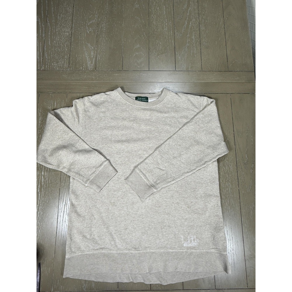 Lauren Ralph Lauren Sweatshirt Womens Small Beige Fleece Crewneck Logo Oversized